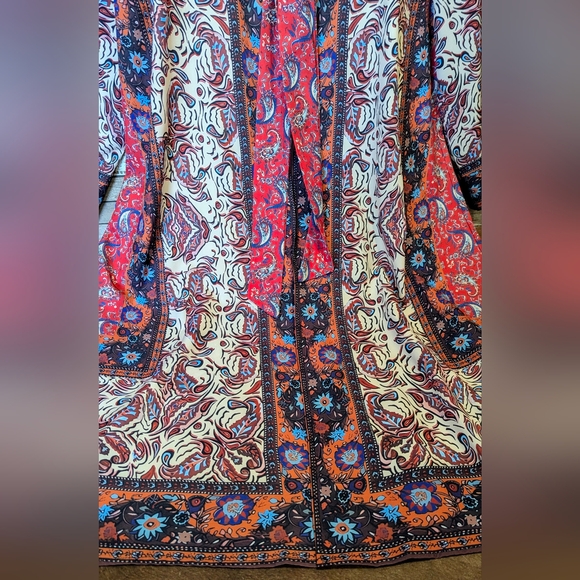New Boho Mixed Print Paisley Kimono With Front Ties - Picture 6 of 15
